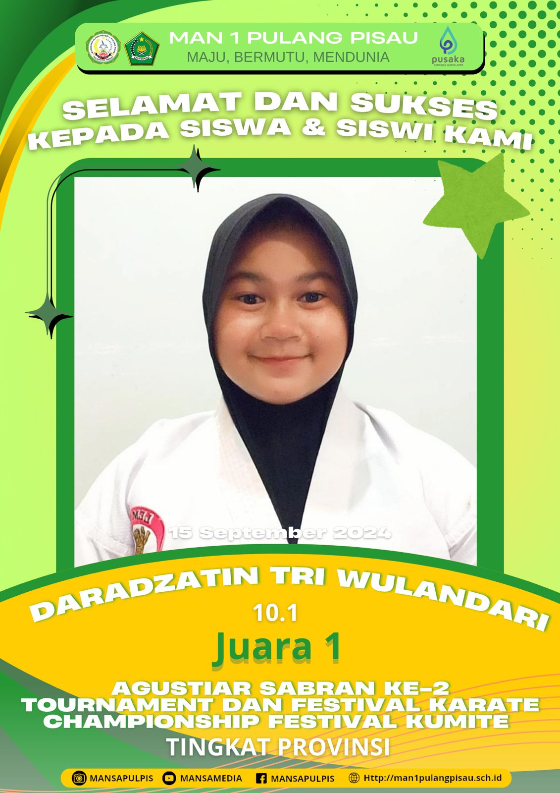 Darazatin Tri W berhasil Meraih Juara 1 Festival Karate Championship Festival Kumite